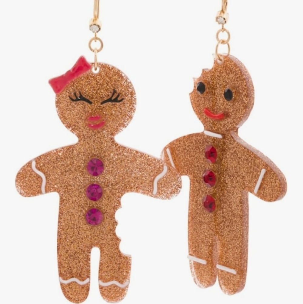 NWT Betsey Johnson Gingerbread Christmas Mismatched Dangle Drop Earrings